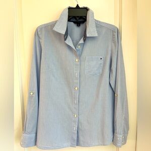 Tommy Hilfiger, collared long sleeved shirt, size medium.